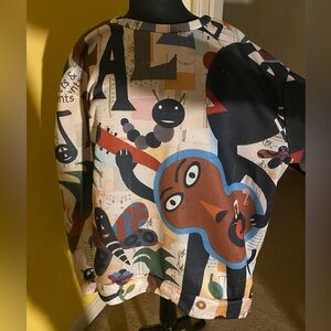 Abstract Graphic Art Sweatshirt in Beige, Black, Blue & Brown